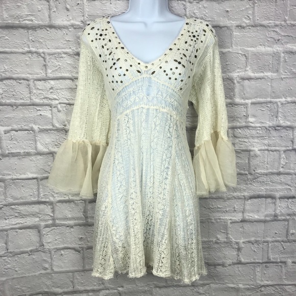 Free People Dresses & Skirts - 🌸NWOT Free People Cream Studded Crochet Dress